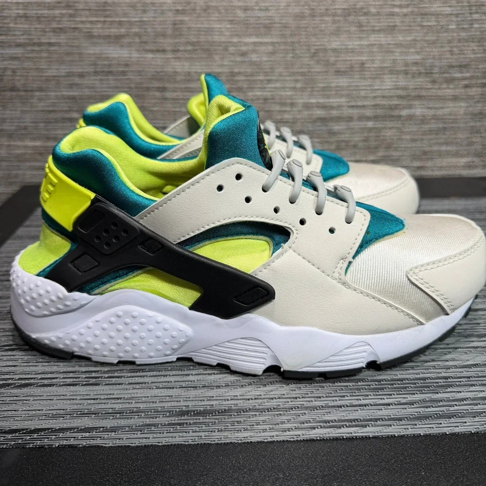 Nike Sneakers Kids 7Y White Teal Volt Air Huarache 654275-045 Heel Strap Sporty